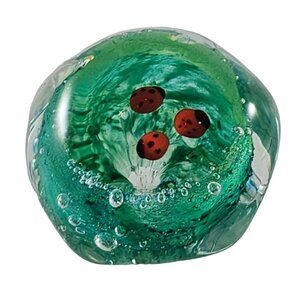 Vintage Timothy E. Landers Ladybug Paperweight Glass Green